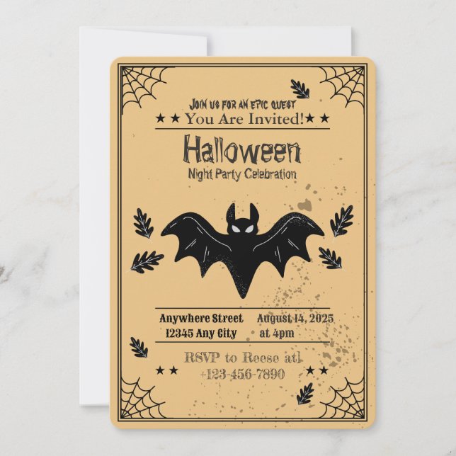 Convite à Festa de Dia das Bruxas de Spooky Bat (Frente)