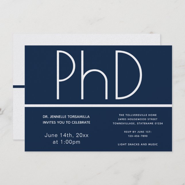 Convite à Festa de formatura Azul de Grau PhD (Frente/Verso)