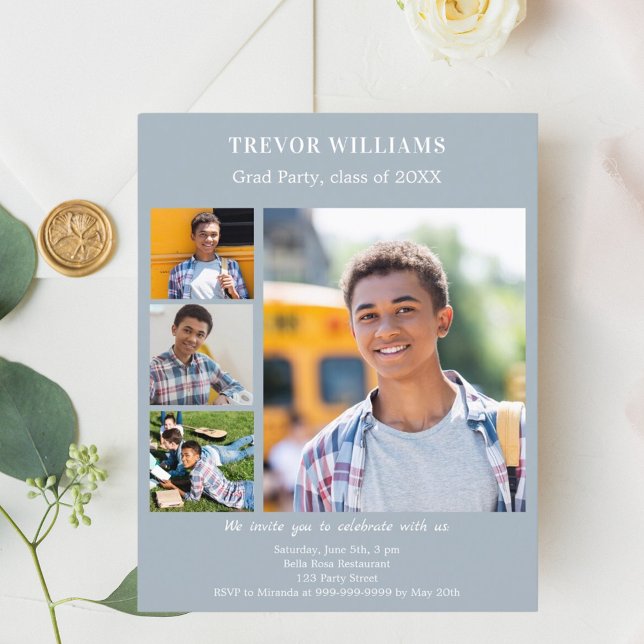 Convite à Festa de formatura de fotos azul Dusty (Criador carregado)