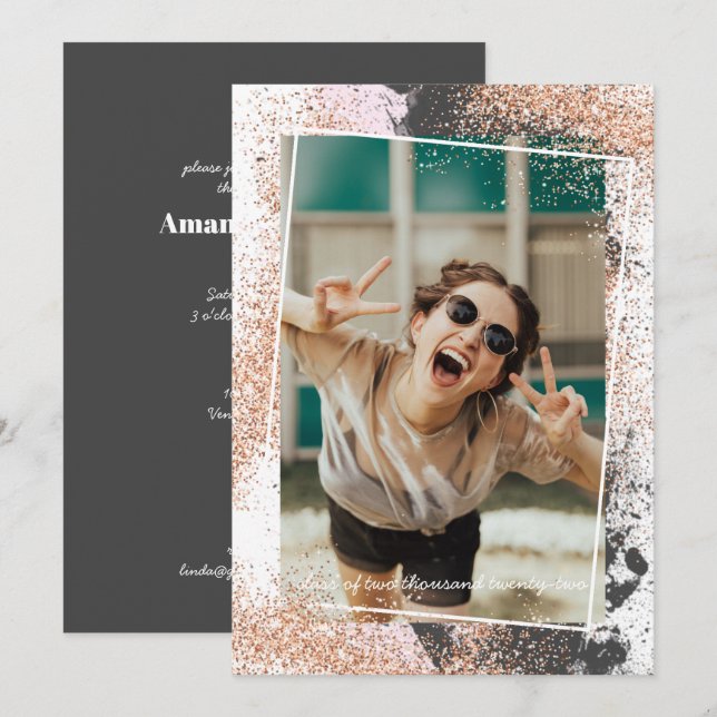 Convite à Festa de formatura Dourada Elegante (Frente/Verso)