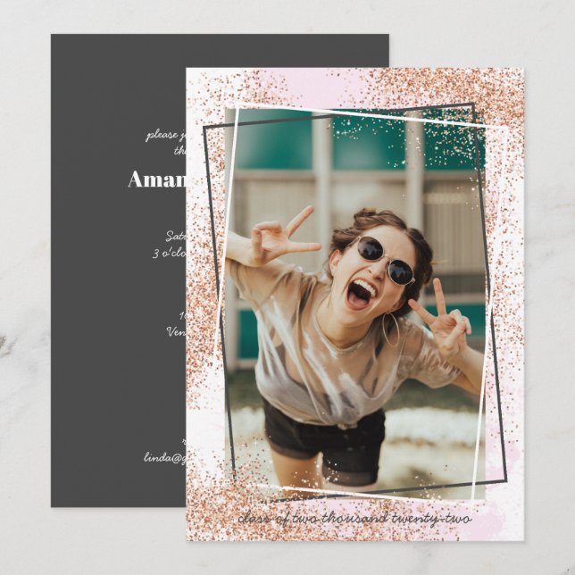 Convite à Festa de formatura Dourada Elegante (Frente/Verso)