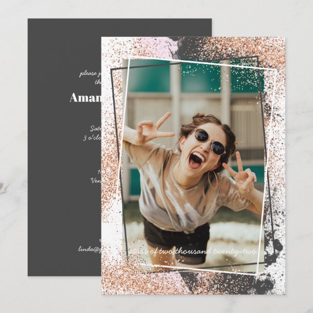 Convite à Festa de formatura Dourada Elegante (Frente/Verso)