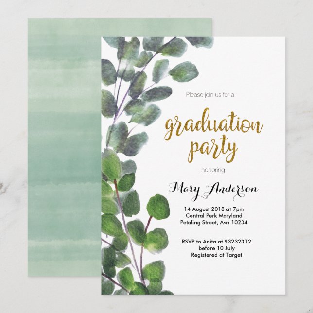 Convite à festa de formatura Eucalyptus (Frente/Verso)