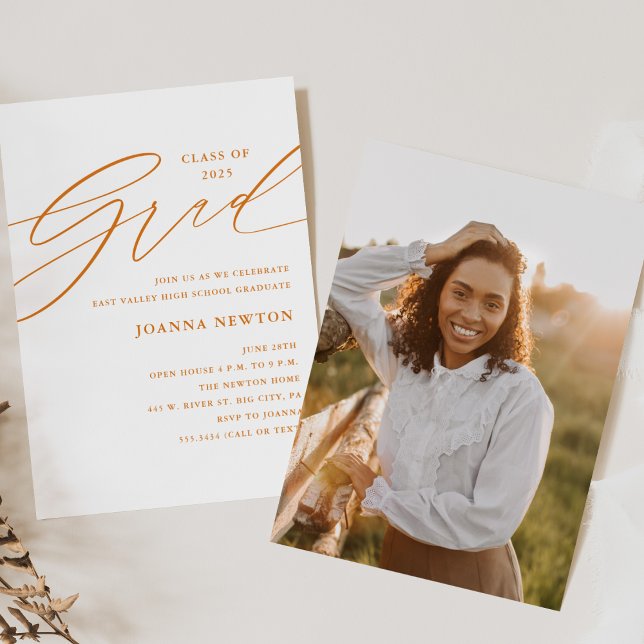 Convite à Festa de formatura Minimalista Laranja (Criador carregado)