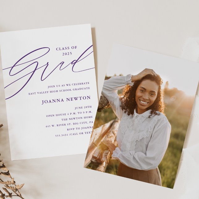 Convite à Festa de formatura Minimalista Roxo (Criador carregado)