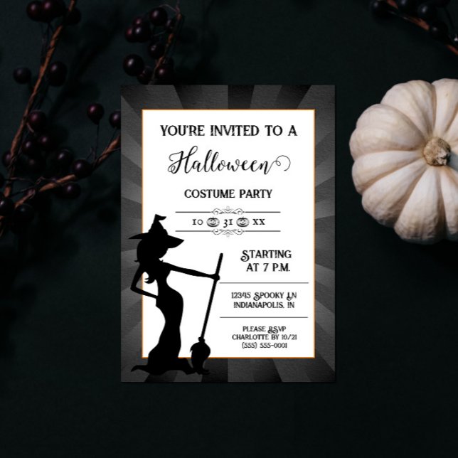 Convite à Festa de Halloween da Bruxa Negra Starbu (Black Starburst Witch Halloween Party Invite)