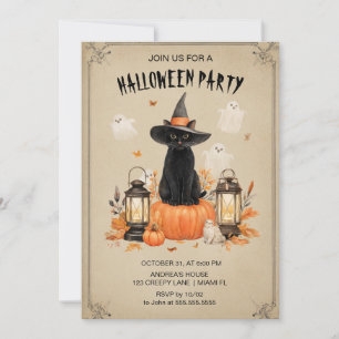 Convite à Festa de Halloween de Gato Negro Encanta