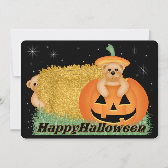 Convite à Festa de Halloween do Urso de Teddy (Frente)