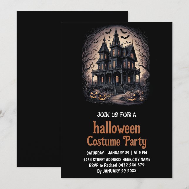 Convite à Festa de Halloween, Figurino de Casa Ass (Frente/Verso)