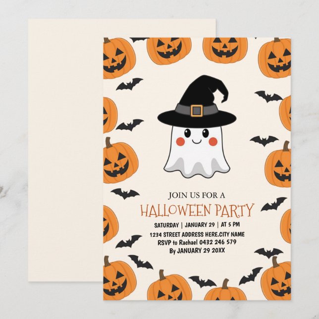 Convite à Festa de Halloween para Crianças Fantasm (Frente/Verso)