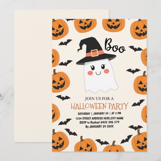 Convite à Festa de Halloween para Crianças Fantasm (Frente/Verso)