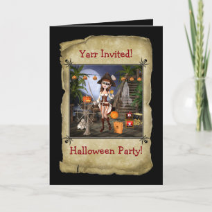 Convite à Festa de Halloween para Rapariga Pirata