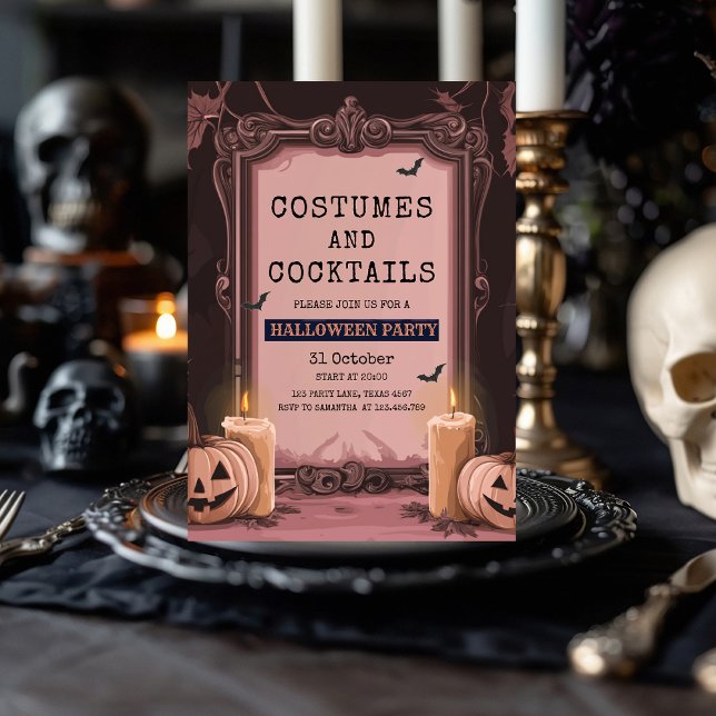 Convite à Festa de Halloween Rosa Chic (Criador carregado)