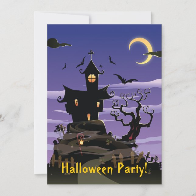 Convite à Festa de Halloween Roxo, Casa Assombrada (Frente)