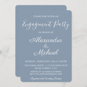 Convite à Festa de noivado Azul Dusty