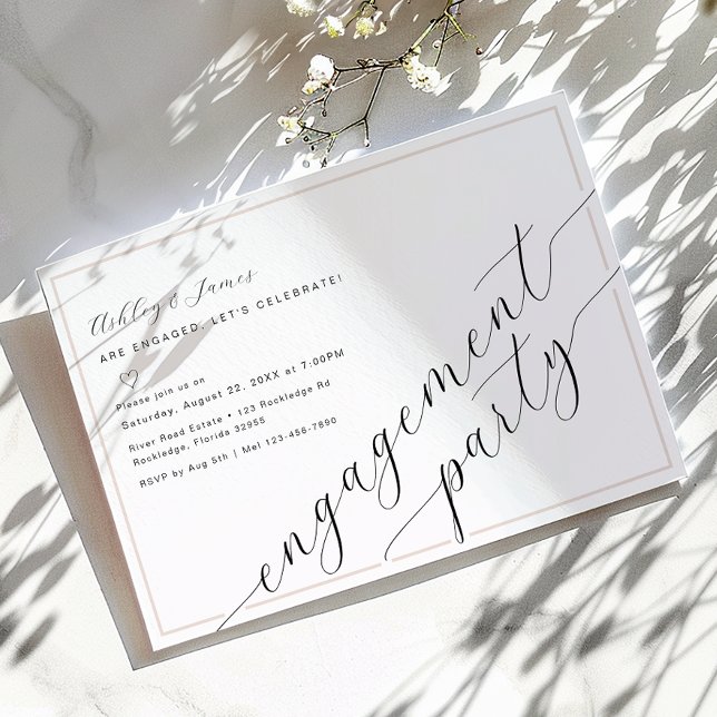 Convite à Festa de noivado de Caligrafia Minimalis (Engagement Party Invitation)