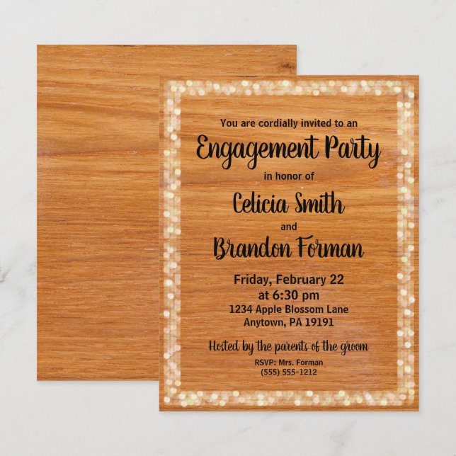 Convite à Festa de noivado de madeira russa (Frente/Verso)