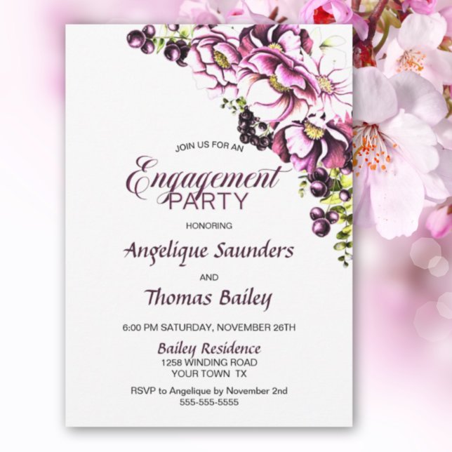 Convite à Festa de noivado Floral Rosa Russo (Criador carregado)