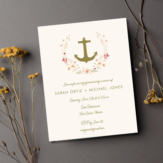 Convite à Festa de noivado Náutica Romântica (Romantic Nautical Engagement Party Invitation)