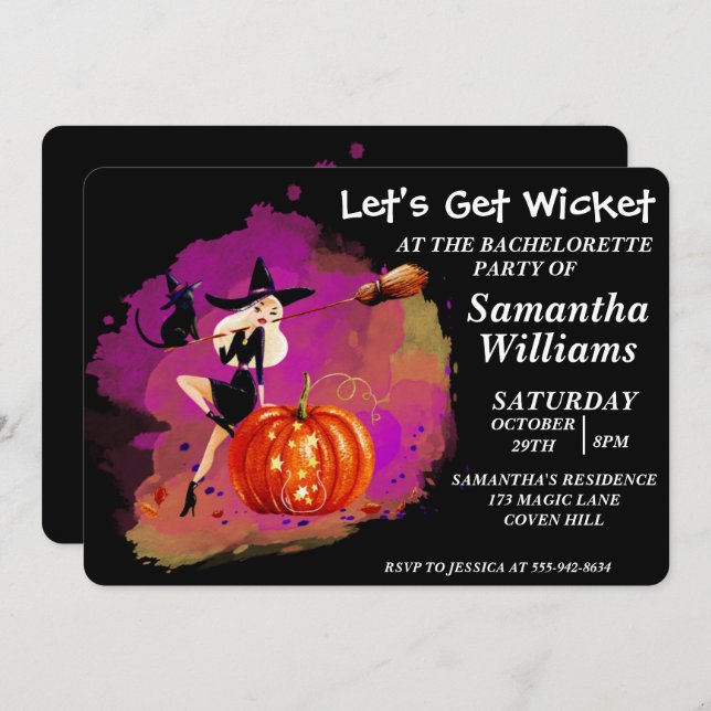 Convite à Festa de solteira de Bruxas de Halloween (Frente/Verso)