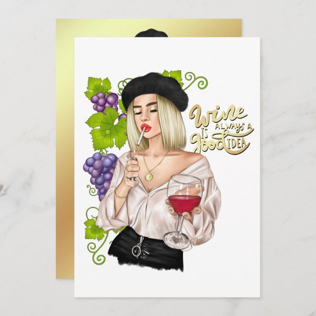 Convite à Festa de solteira de Vinho Francês (Frente/Verso)