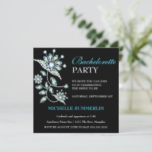 Convite à Festa de solteira Floral Gems Azul