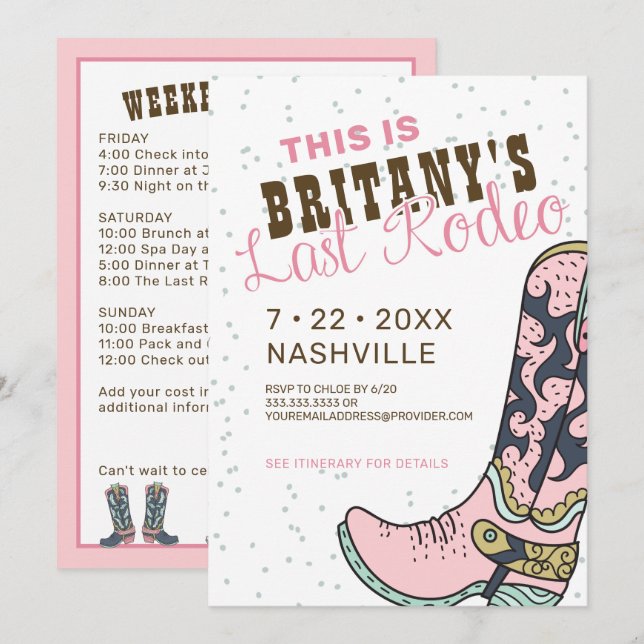 Convite à Festa de solteira Rosa da Última Rodeio (Frente/Verso)