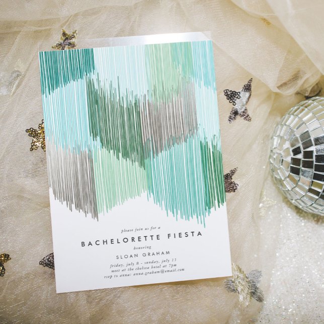 Convite à Festa de solteira Verde Moderna de Fring (Green modern fringe bachelorette party invitation.)