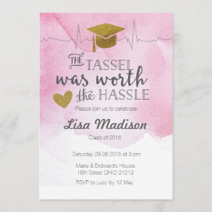 Convite à formatura de enfermeiro rosa e Dourado