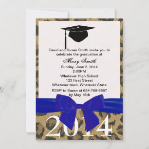 Convite À Graduação De Fita Azul E Leopardo