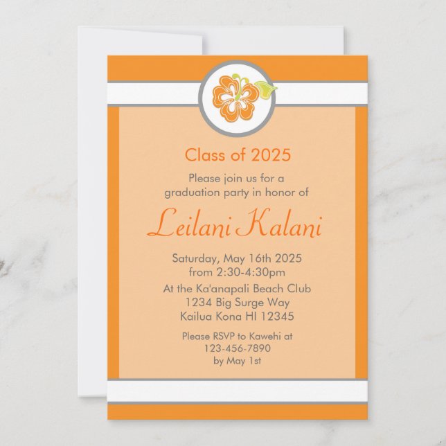 Convite à graduação de hibiscus do tema laranja ha (Frente)