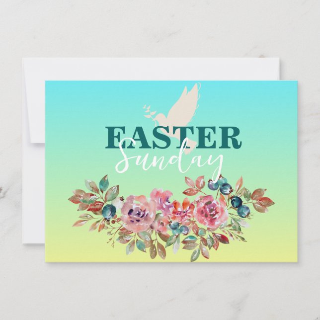 Convite à Igreja da Páscoa Floral Azul e Amarela (Frente)