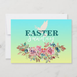 Convite à Igreja da Páscoa Floral Azul e Amarela