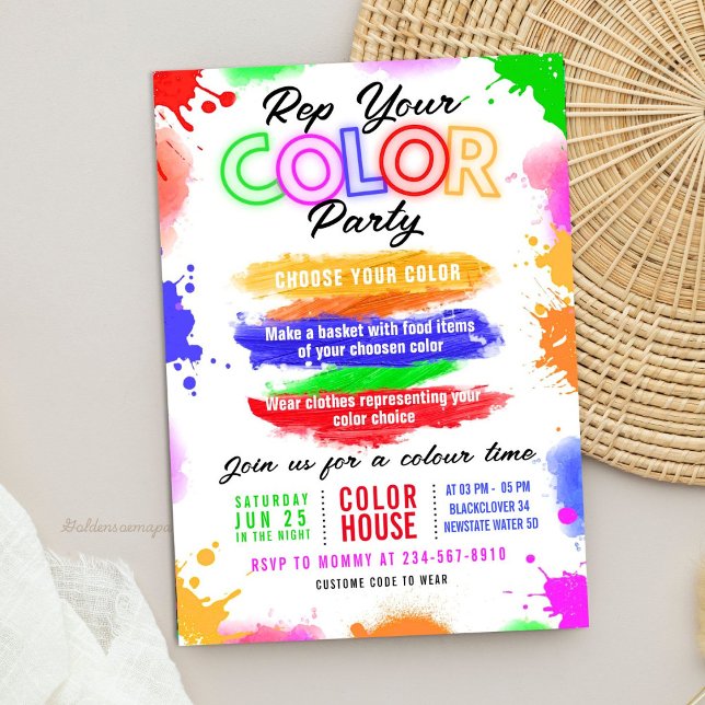 Convite à Luz da Parte de Cor Editável (Color Party Light Invitation Editable Invitation)