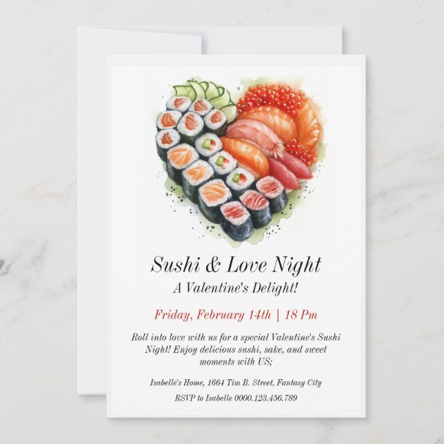 Convite à Noite de Sushi e Amor Personalizável (Frente)