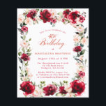 Convite à Pensão Rosa aniversário de 40 anos Rosa<br><div class="desc">Rosas vermelhas e peônias cor-de-rosa-claro estão aninhadas em folhas verdes-escuras neste belo e único convite de aniversário. A caligrafia clássica permite que seus convidados saibam que é um aniversário de um marco e quem é o celebrante de aniversário. Este item faz parte da coleção de Peony Rosa-Rosa-Rosa vermelha. Ele contém...</div>