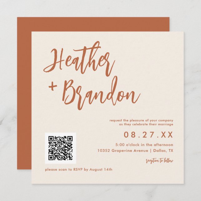 Convite à Praça de Casamento de Código QR de Desse (Frente/Verso)