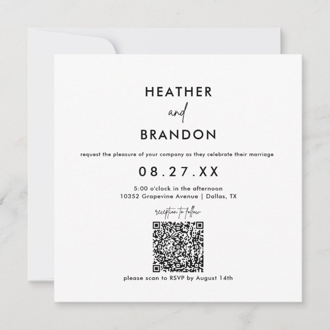 Convite à Praça de Casamento de Código QR Minimali (Frente)