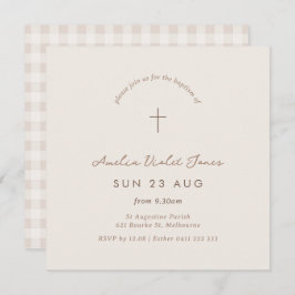 Convite à Praça de Natal de Gingham Baptism Minimo