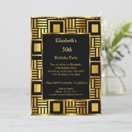 Convite a preto Dourado para Festa de aniversário 