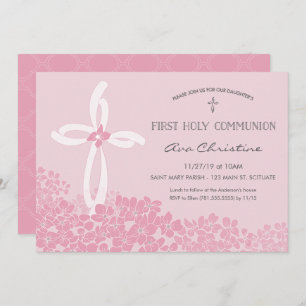 Convite à Primeira Comunhão de Menina com Cruz