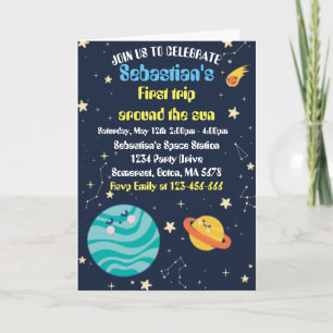 Convite A Primeira Viagem Do primeiro aniversario Espacial