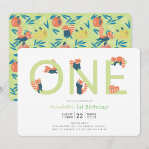 Convite à primeiro aniversario Verde Vermelha Pand