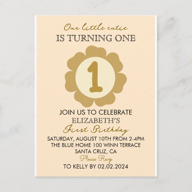 Convite A primeiros aniversarios Floral Dourado Pe (Frente)