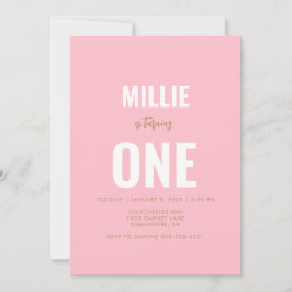 Convite a primeiros aniversarios Rosa Minimalista