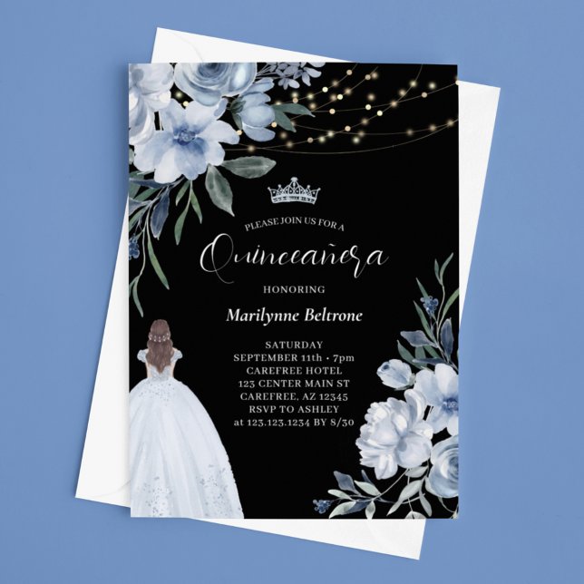 Convite à Princesa Azul Elegante Quinceañera (Criador carregado)