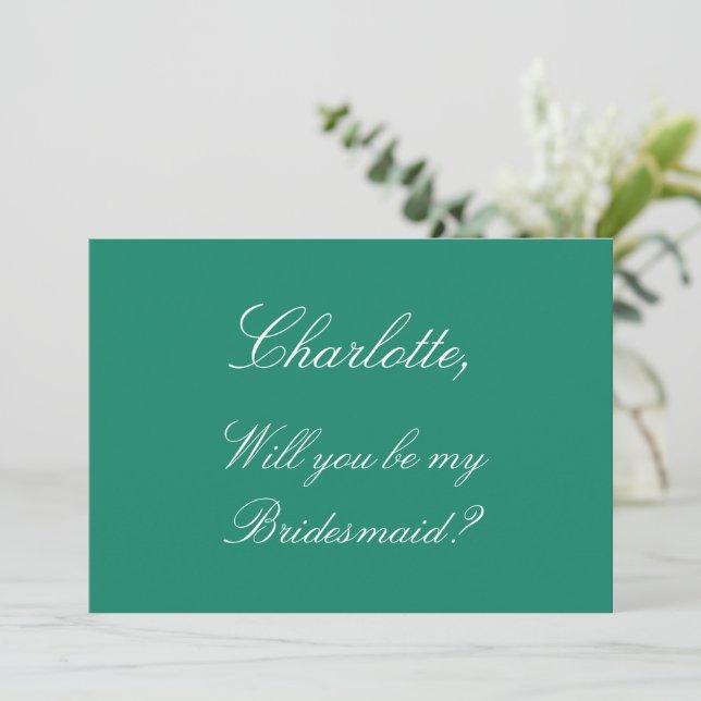 Convite à Proposta Elegante de Bridesmaid Emerald (Em pé/Frente)