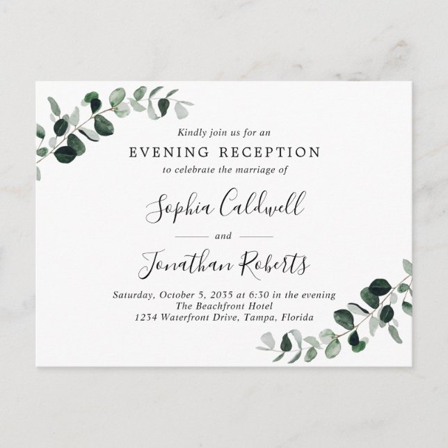 Convite à Recepção de casamento Eucalyptus Noite (Frente)