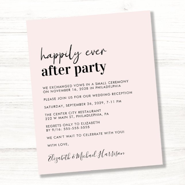 Convite à Recepção de casamento Rosa Simples de Or (A chic and affordable Happily Ever After Party invitation)
