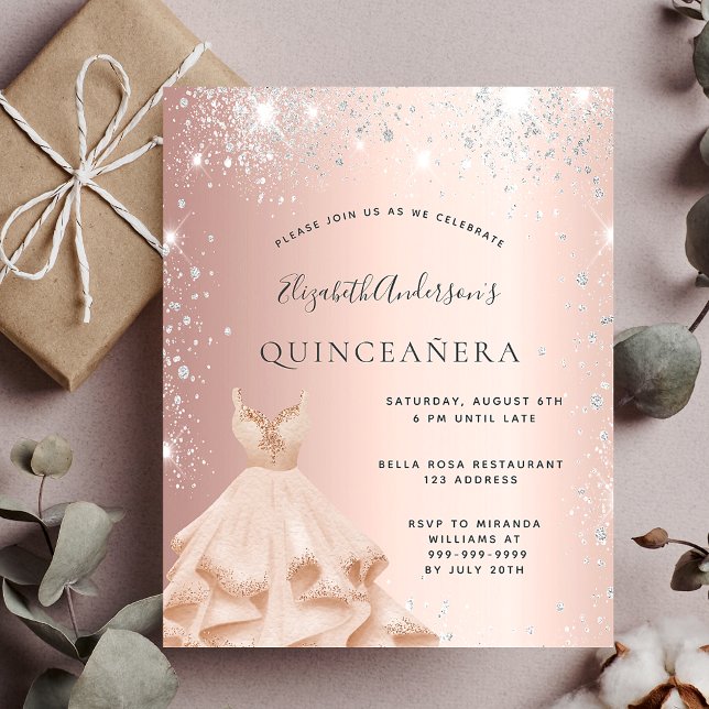 Convite à rosa de Quinceanera para ouro (Criador carregado)